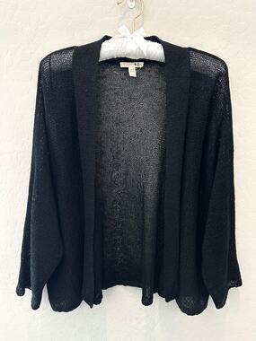 EILEEN FISHER Black Linen Blend Open Cardigan  Lightweight Minimalist | Large